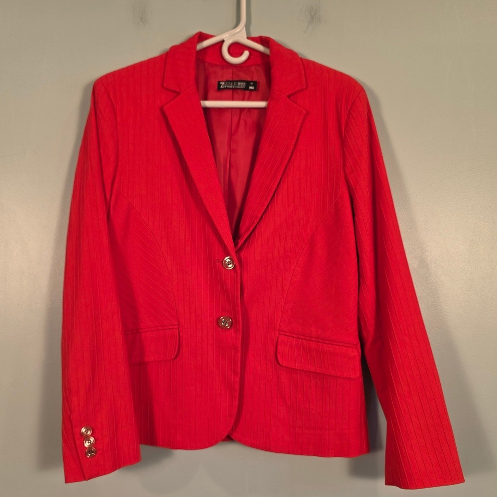7th Avenue Design Studio New York & Company Red Pinstripe Blazer Jacket Size 12